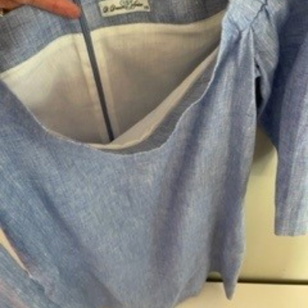 Boutique Palm Beach Designer Linen Off Shoulder Dress- Pale Light Blue- XS- - Picture 4 of 5